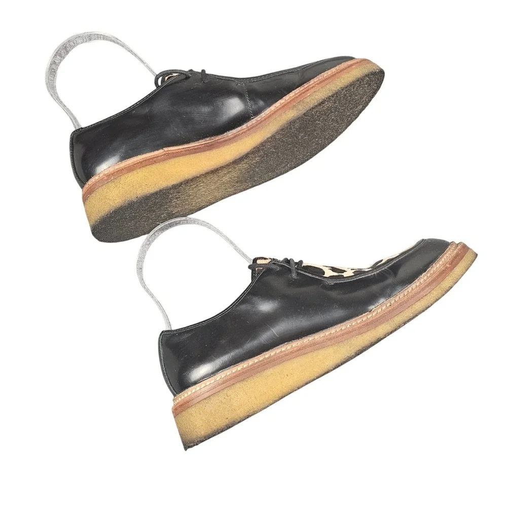 Pour La‎ Victoire Oxford Platform Shoes Leather Leopard Pony Hair Dark Academia